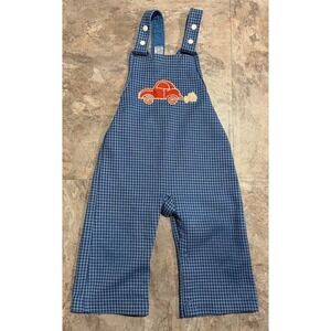 Vintage Carter's Overalls 18M Blue Check Car Appliqué 70's Made in USA 23–26 lbs